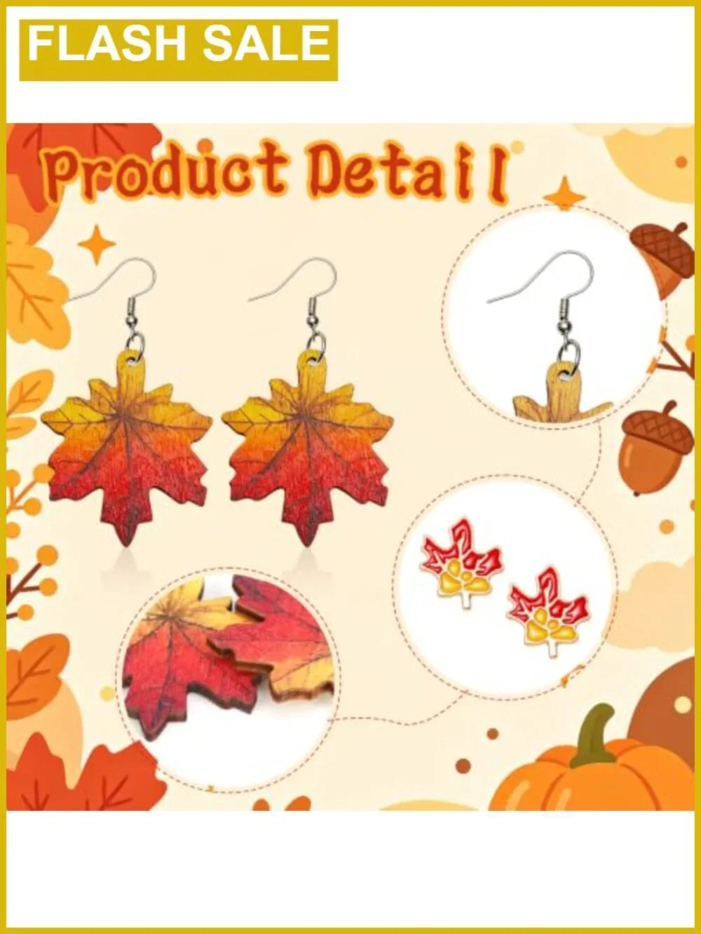 18 Pairs Fall Thanksgiving Earrings Women Stud Dangle Wooden Set